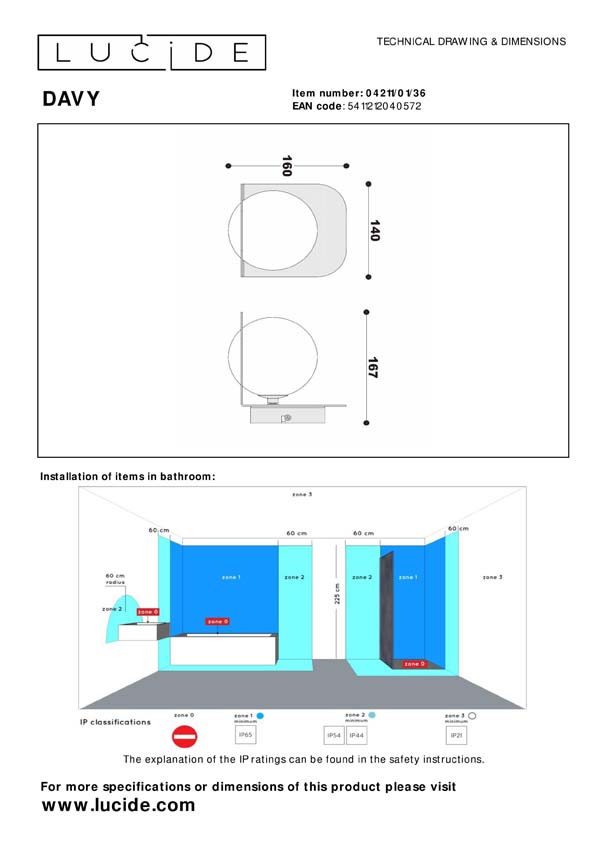 DAVY - Wandlamp Badkamer - 1xG9 - IP44 - Grijs