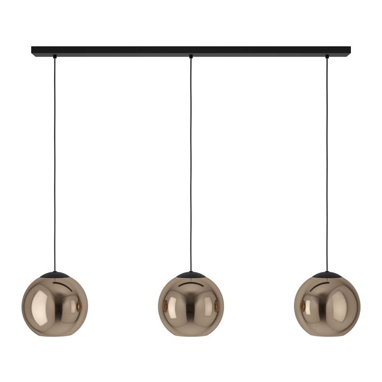 Lampe suspendue 3 boules noir-cuivre E27 125 cm
