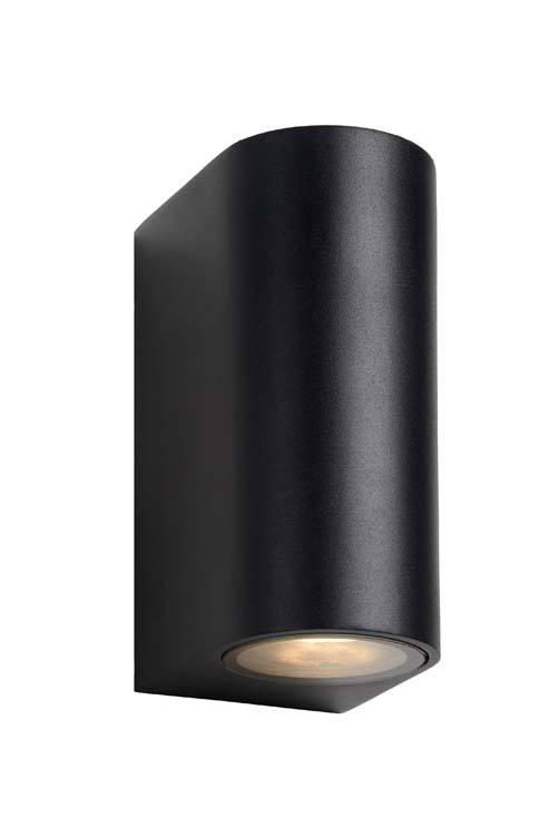 Wandspot Buiten - LED Dimbaar - GU10 - 2x5W 3000K - IP44 - zwart rond