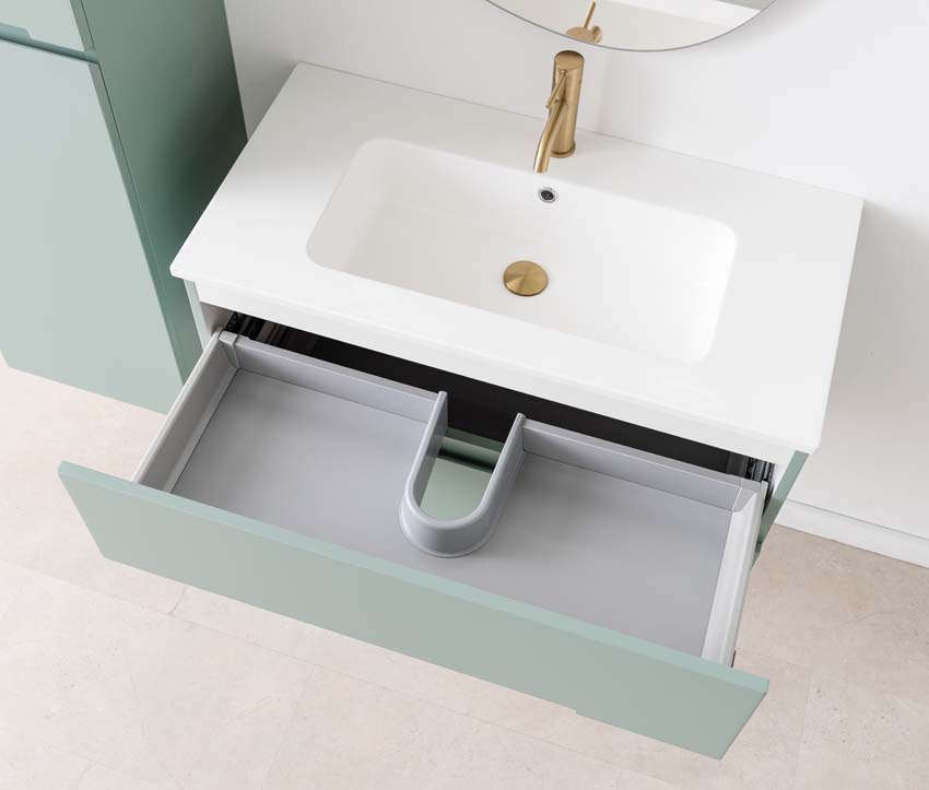 Meuble de salle de bain Truman gris-vert 900 mm lavabo blanc brilliant