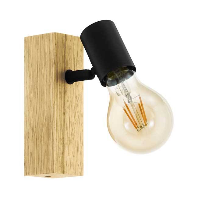 Wandlamp spot balk - E27 - 60W - Eik/zwart