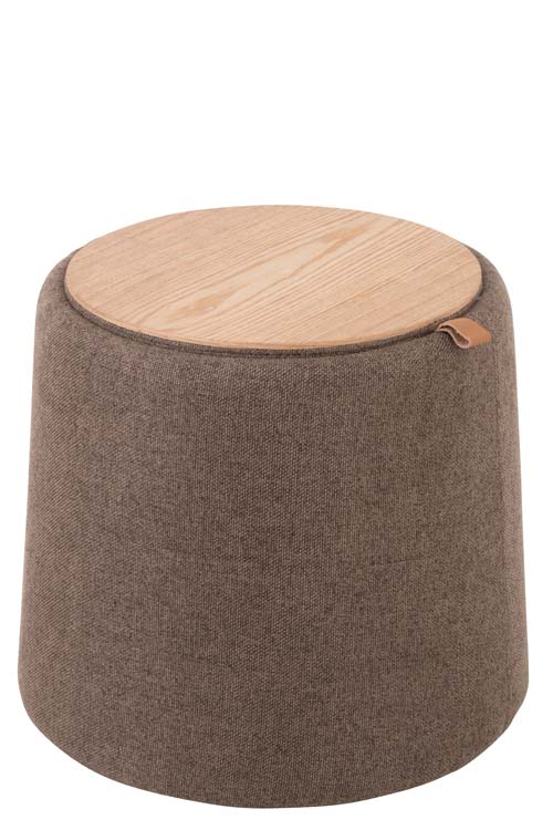 Pouf et table d'assis rond textile en bois gris 45x45x21 cm