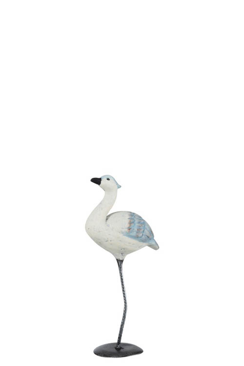 Vogel staand poly blauw wit h31.5cm