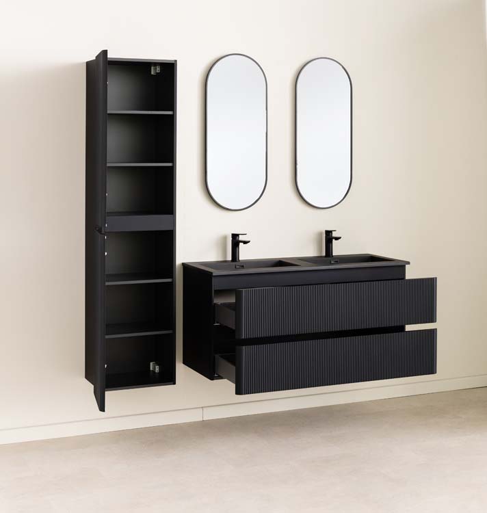 Meuble de salle de bain Julia noir mat 2 tiroirs 1200 mm lavabo noir