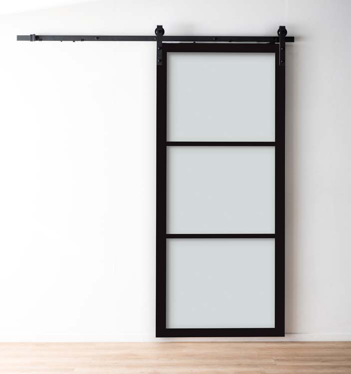 Porte coulissante steellook black mat+rail robust noir 93x211.5cm