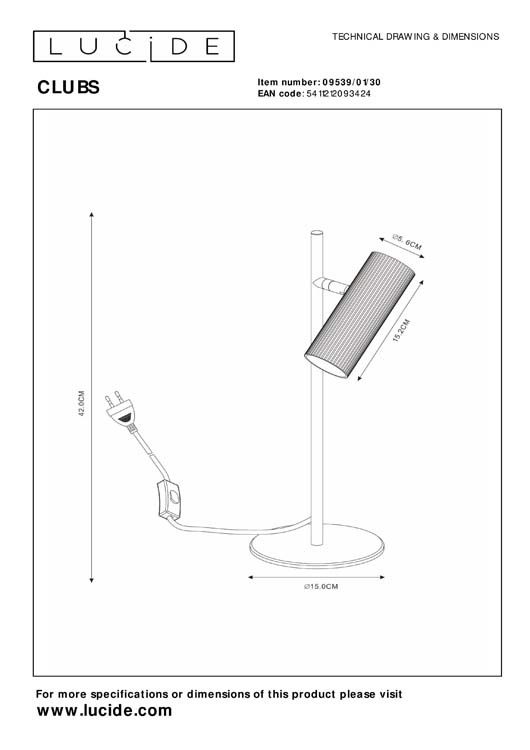 CLUBS - Tafellamp - 1xGU10 - Zwart