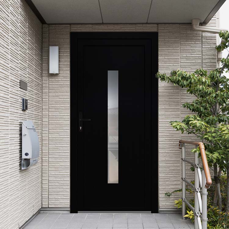 Buitendeur met verticale ruit PVC zwart L mat glas 980x2180mm