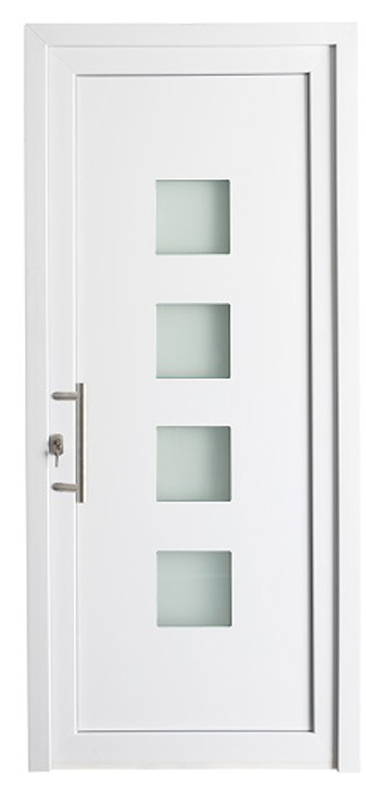 Porte extérieure 4 carreaux PVC blanc - Gauche vitrage mat 980x2180mm