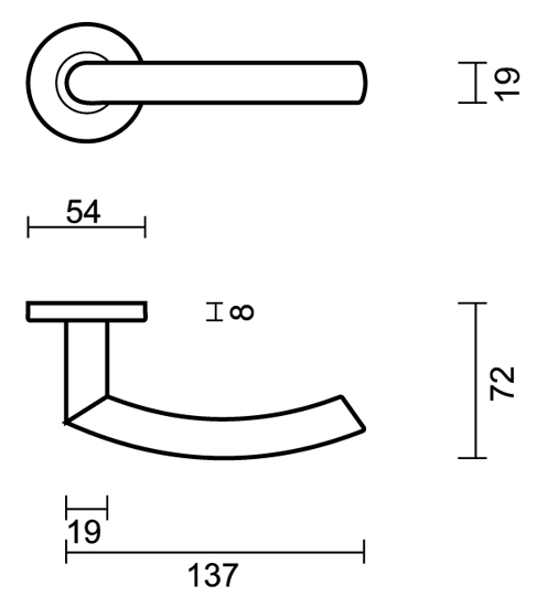 Deurklink inox Venezia 19mm - 14cm