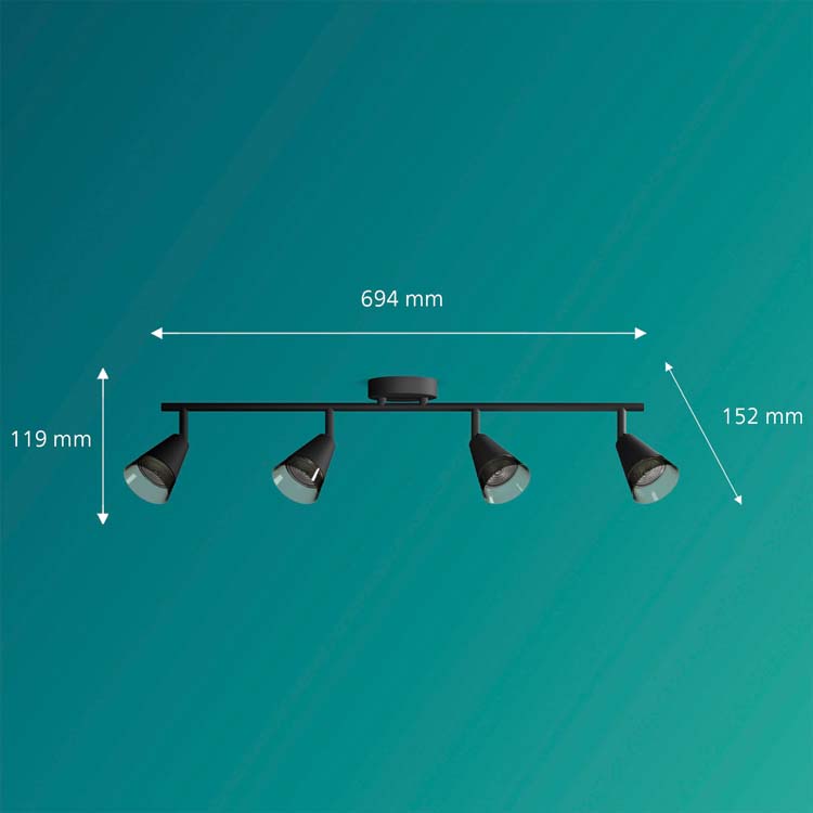 Spot plafond/mur - verre - dimmable - GU10 - 4x5W - lampe excl - noir