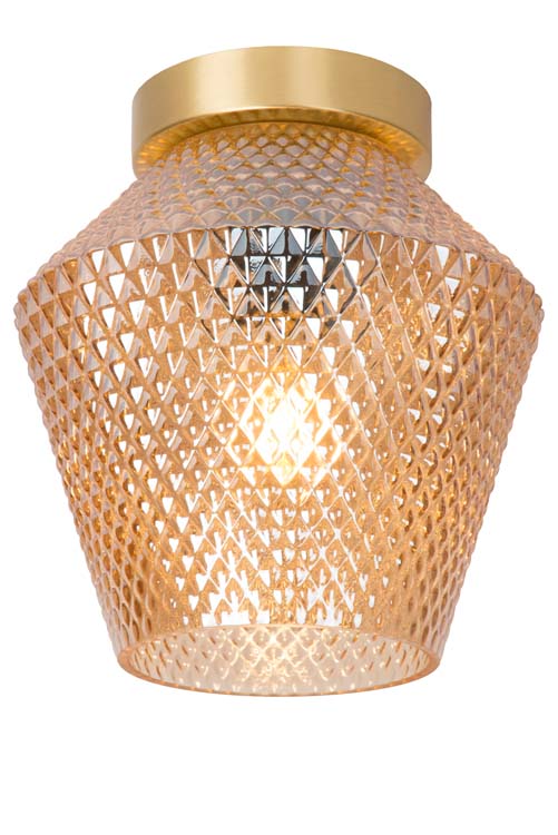 Plafonnière messing/ambre verre diam21cm excl lampe LED possible