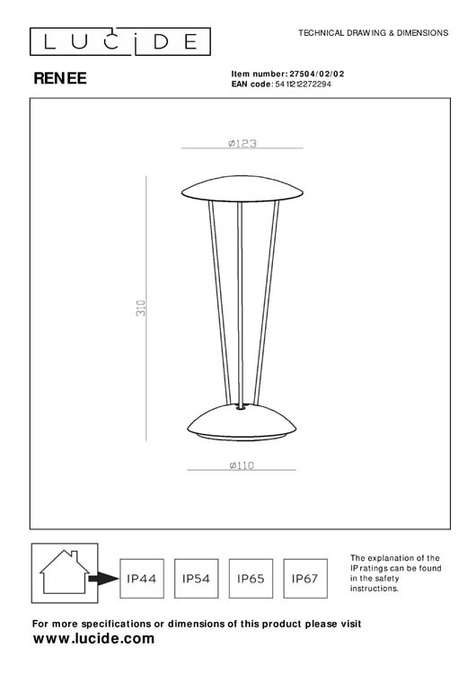 Lucide RENEE - Lampe de table Extérieur Rechargeable - Batterie - Ø 12,3 cm - LED Dim. - 1x2,2W 2700K/3000K - IP54 - Avec station de charge sans fil - Or Mat / Laiton