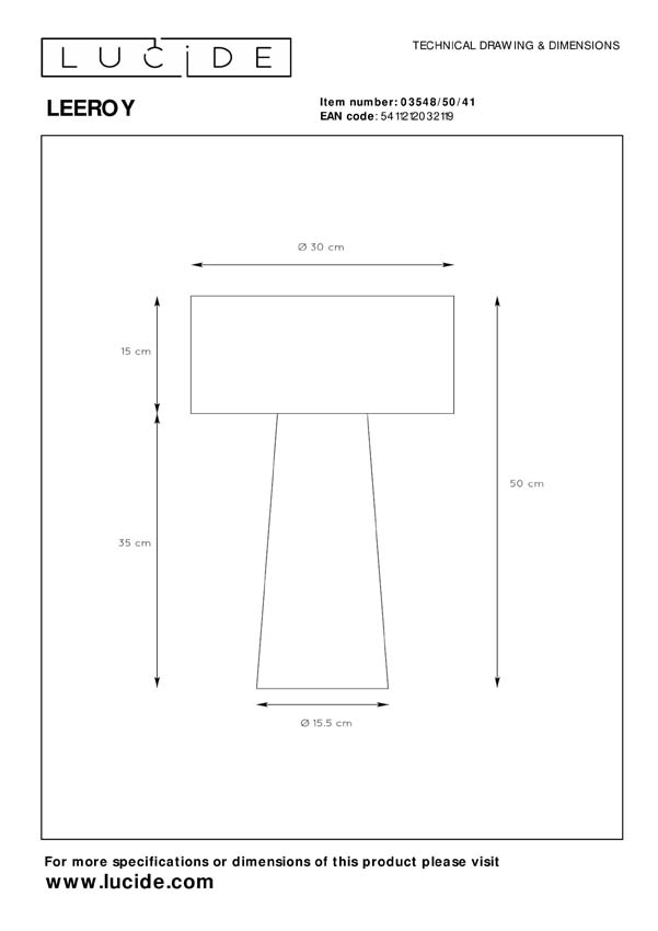 Lucide LEEROY - Lampe de table - Ø 30 cm - 1xE27 - Taupe