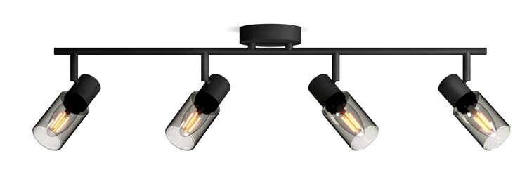 Spot plafond/mur - verre long - dimmable - E14 - 4x25W - lampe excl - noir