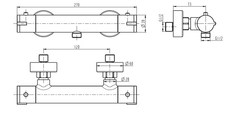 Douchekraan thermostatisch Levi 12cm HOH chroom