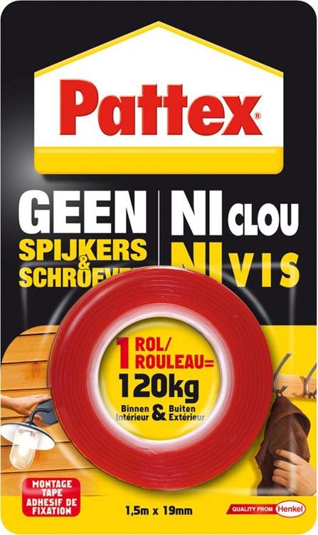 Pattex Ni Clou Ni Vis ruban de montage 1,5mx19mm rouge