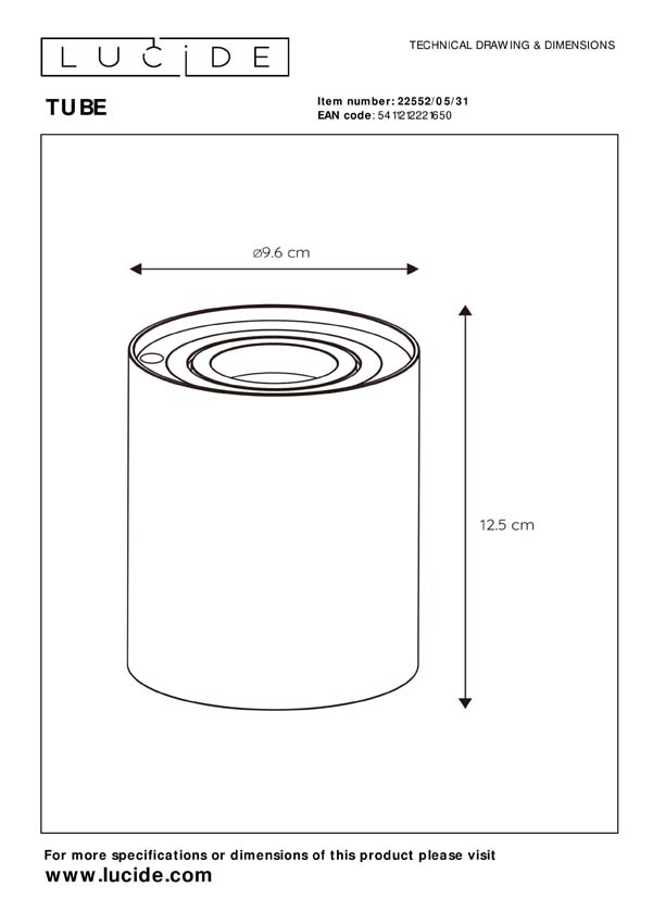 Lucide TUBE - Lampe de table - Ø 9,6 cm - LED Dim. - GU10 - 1x5W 2600K/2800K - 3 StepDim - Blanc