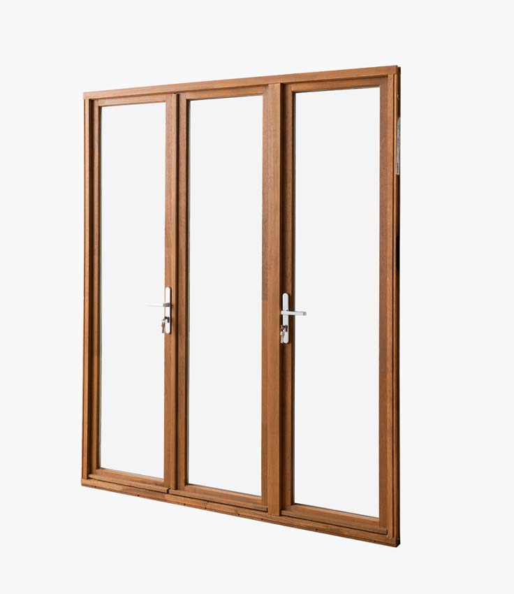 Fenêtre terasse bois Meranti Trae 3 vantaux 55mm naturel 1800x2150 mm