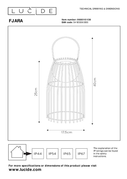 Lucide FJARA - Lampe de table Extérieur - Ø 17,5 cm - LED Dim. - 1x0,3W 3200K - IP44 - 3 StepDim - Noir