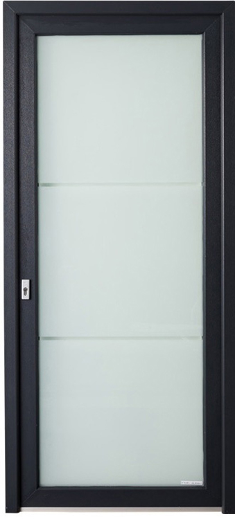 Buitendeur glas met 2 klare lijnen PVC antraciet L 980x2180mm