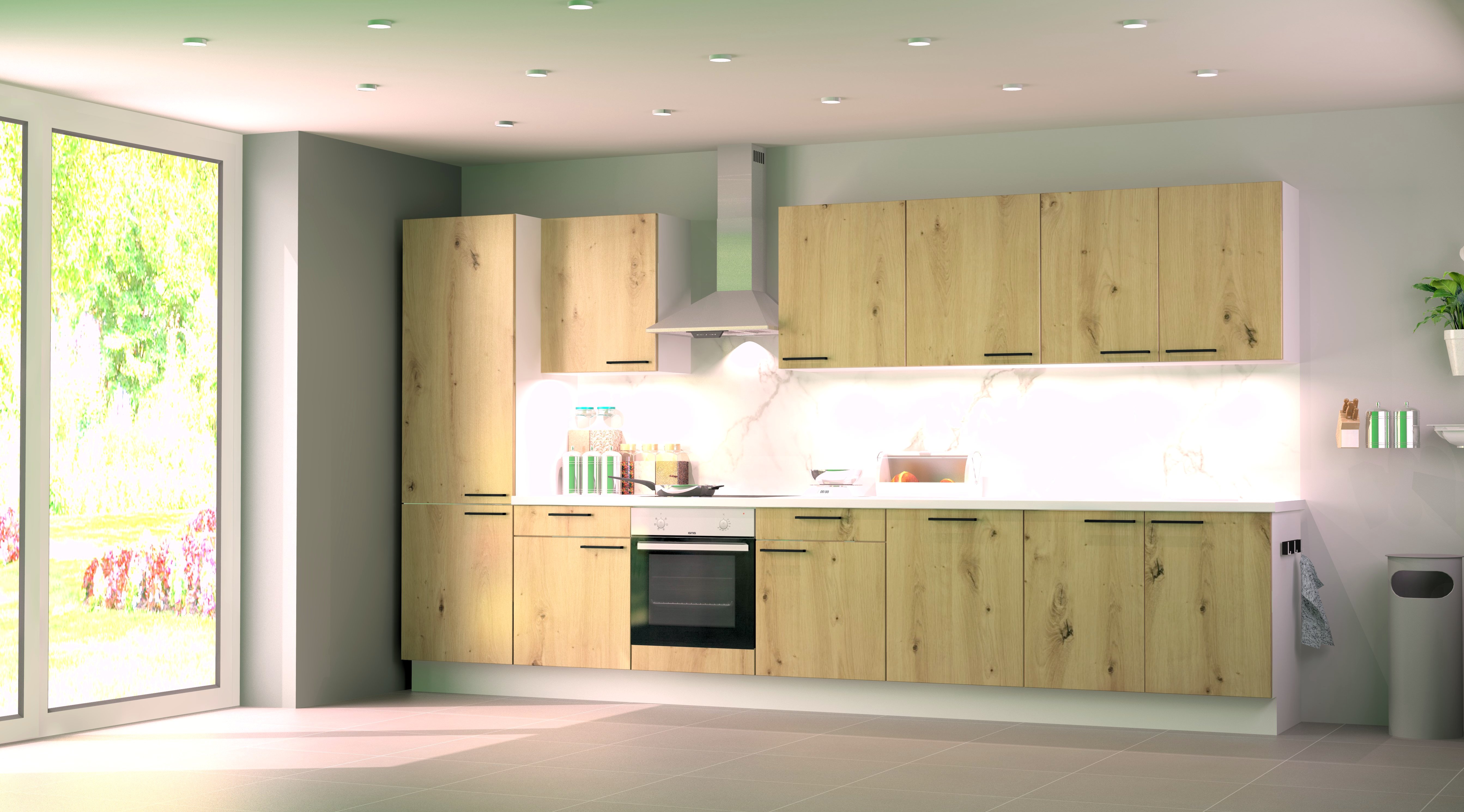 Cuisine bloc premium 8 - 400cm - look de bois - avec appareils