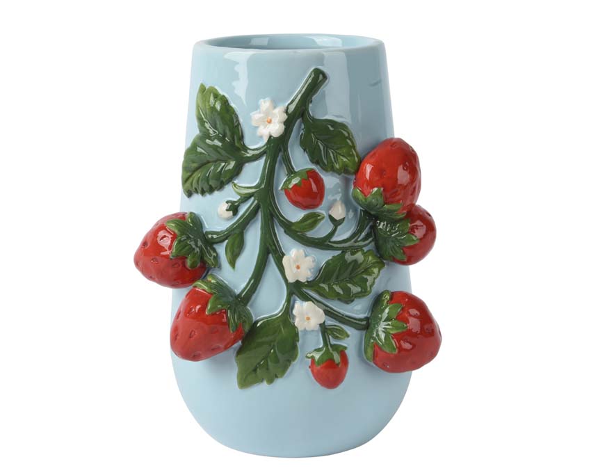 Vaas Fruity aardbei dolomiet blauw 22cm