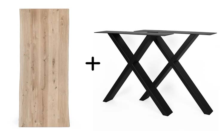 Table côté chêne naturel 220cm + châssis x noir