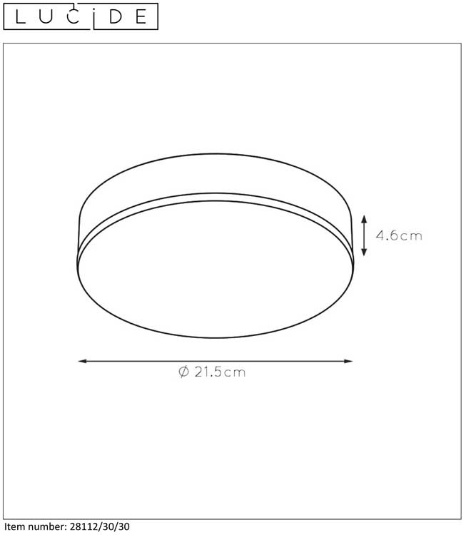 Lucide CERES-LED - Plafonnier Salle de bains - Ø 21,5 cm - LED Dim. - 1x30W 3000K - IP44 - Noir