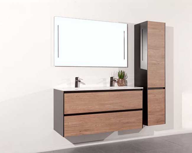 Meuble salle de bain Molly 1200mm aspect bois - lavabo mat