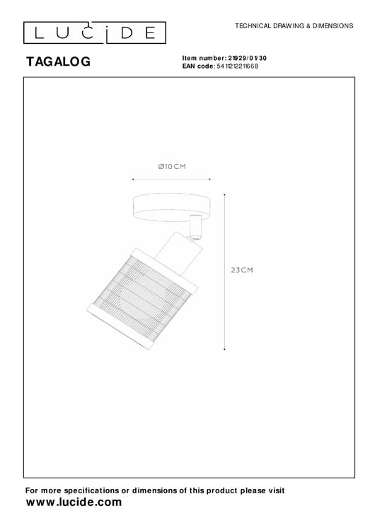 Lucide TAGALOG - Wandspot - 1xE27 - Zwart