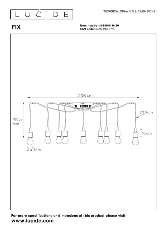 FIX MULTIPLE - Suspension - 10xE27 - Noir