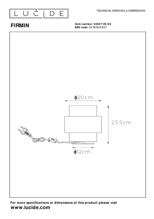 Tafellamp - Ø 20 cm - 1xE27 - Mat Goud / Messing