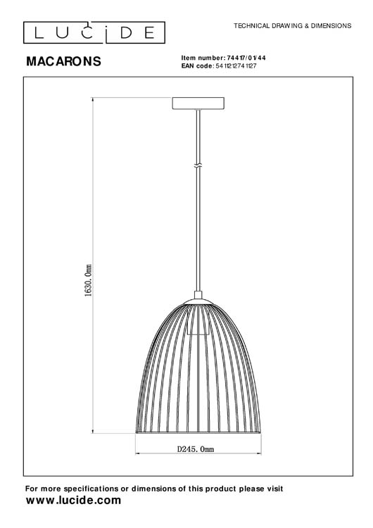 Lucide MACARONS - Suspension - Ø 24,5 cm - 1xE27 - Jaune Ocre