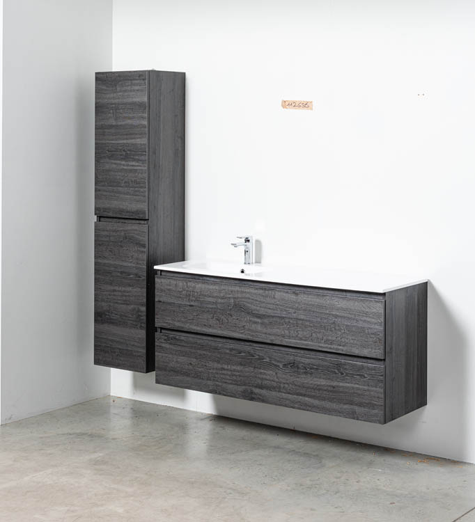 Meuble de salle de bain Dotan chêne foncé 1400 mm lavabo brillant gauche