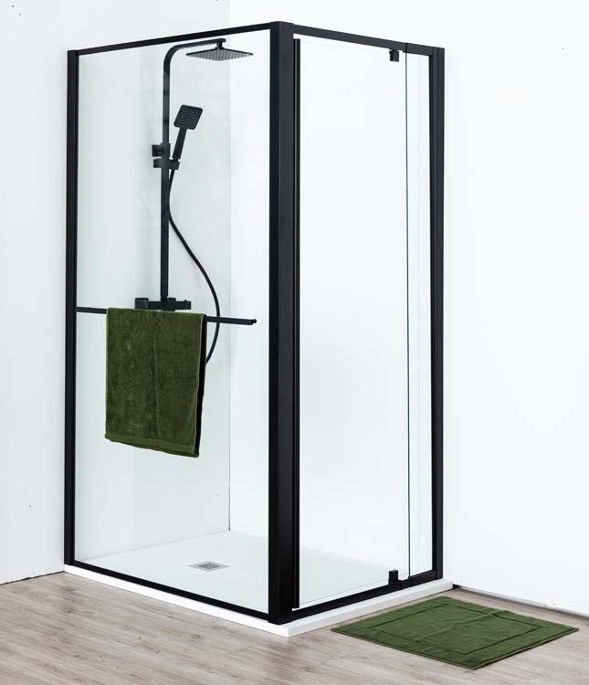 Paroi de douche fixe Urian 117-119x200cm avec porte-serviettes noir