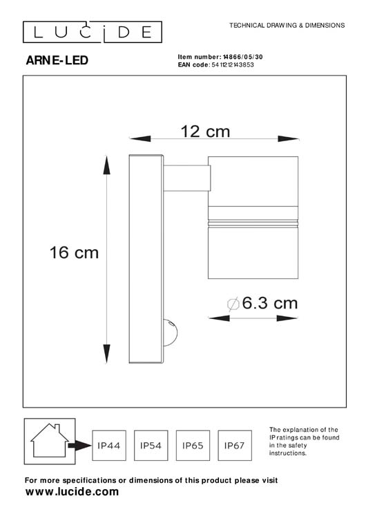 ARNE-LED - Wandspot Buiten - Ø6,3 cm - H16.3 cm - LED - GU10 - 1x5W 2700K - IP44 - Zwart