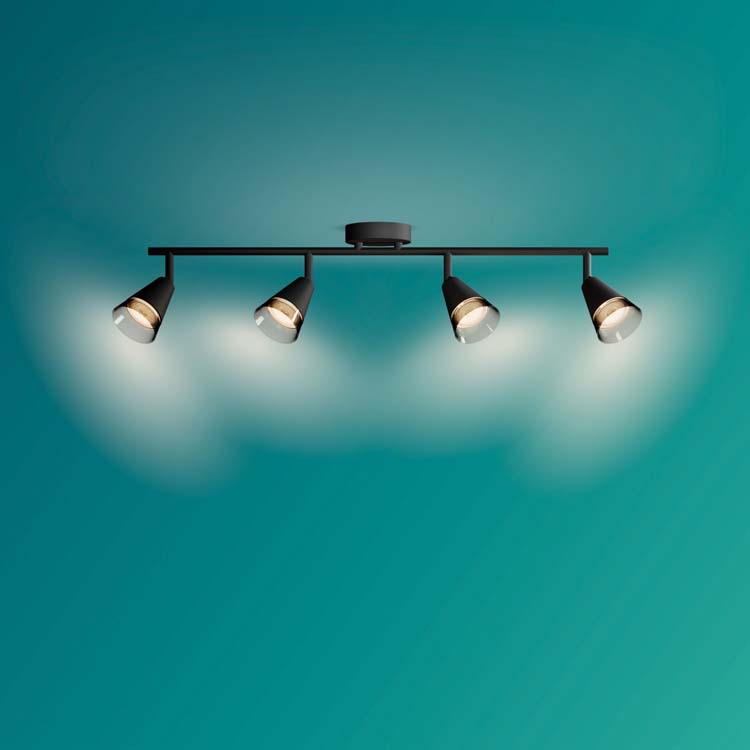 Opbouwspot - glas - dimbaar - GU10 - 4x5W - excl lamp - zwart