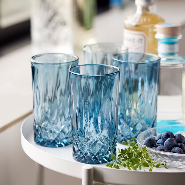 Verre longdrink bleu azur 38 cl set 4 pièces