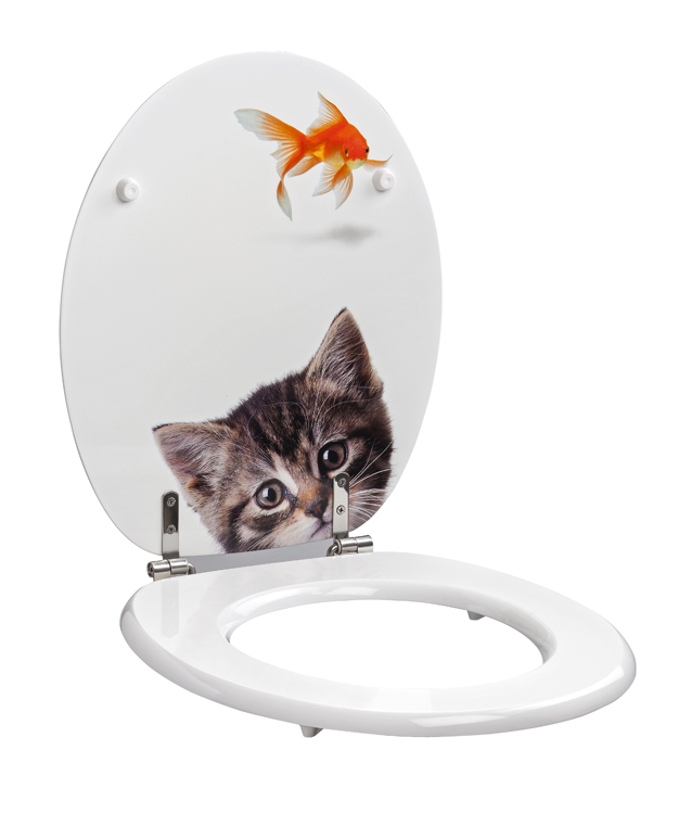 Siège de toilette Chat-Poisson blanc