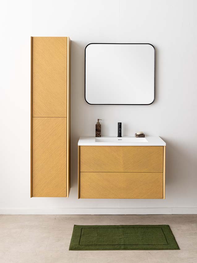 Meuble de salle de bain Waldorf chêne 900 mm lavabo mat blanc