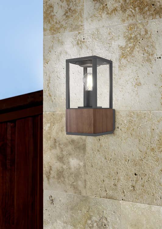 Ecl. extérieur appl. mural bois anthracite H30cm E27 lampe excl. IP54