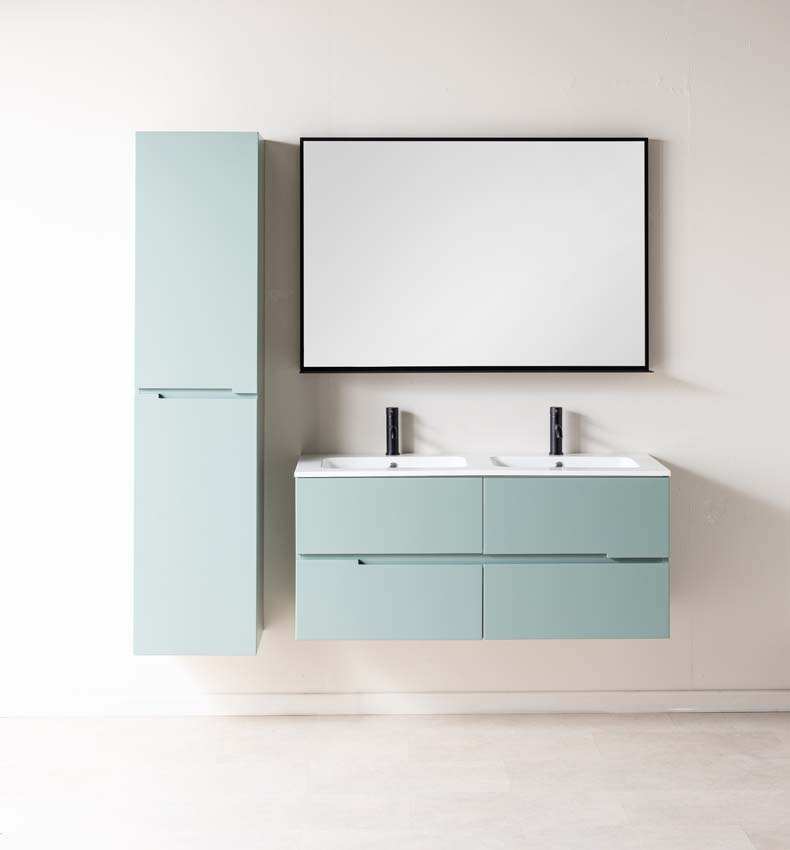 Meuble de salle de bain Truman gris-vert 1200 mm lavabo double brillant gauche