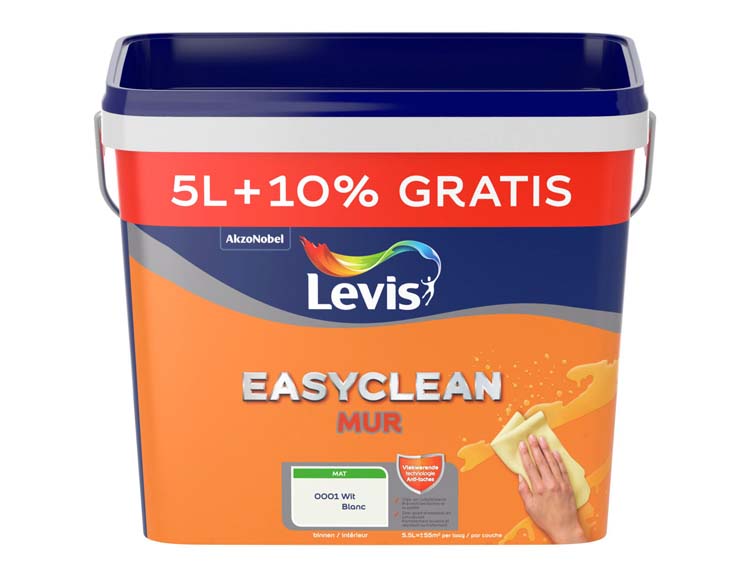 Levis Easyclean mur blanc mat 5L+10% GRATUIT