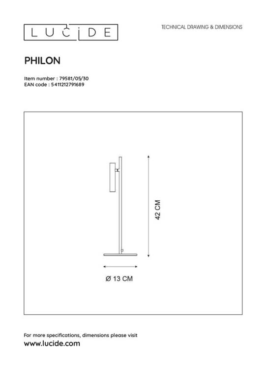 Lucide PHILON - Tafellamp - Ø 13 cm - LED Dimb. - 1x4,5W 3000K - Zwart