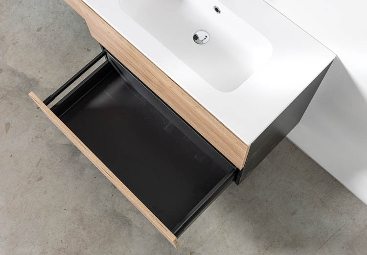 Meuble de salle de bain Dotan chêne/noir 900 mm lavabo brillant