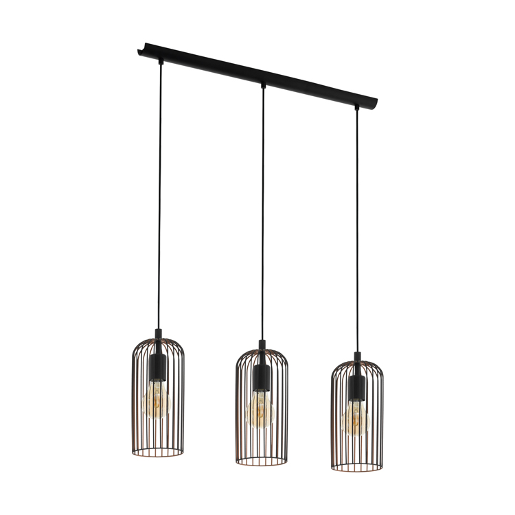 Hanglamp E27 - 3x60W - Zwart/koper