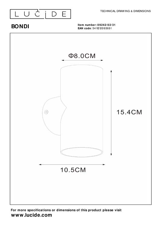 Lucide BONDI - Wandspot - 2xGU10 - Wit