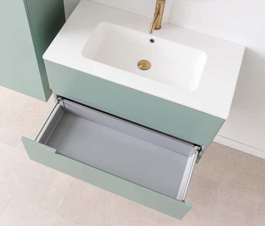 Meuble de salle de bain Truman gris-vert 900 mm lavabo blanc brilliant