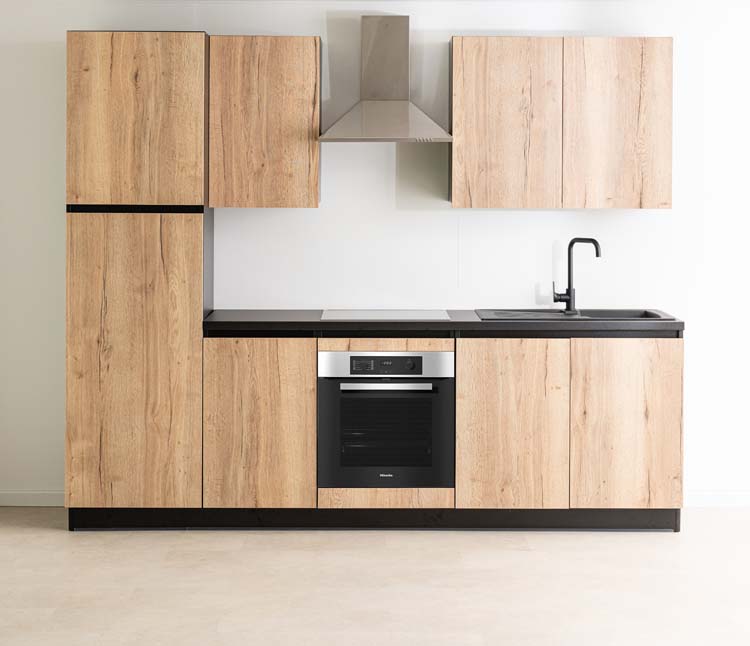 Keuken Plenti 270 cm - oven onder - zonder toestellen - zwart-houtlook