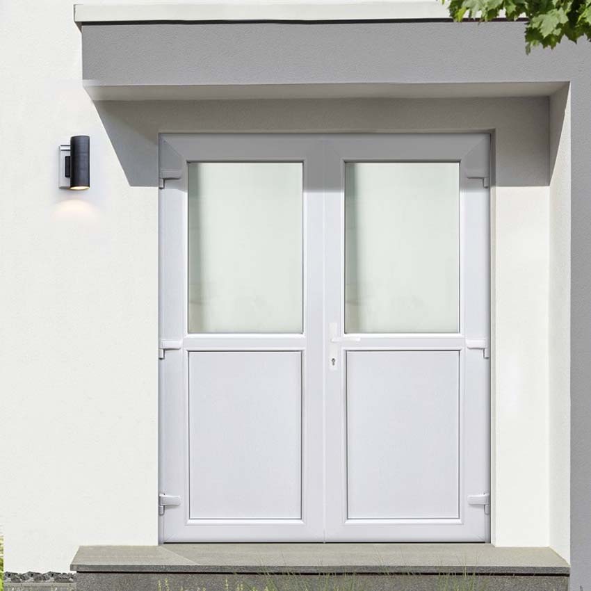 Porte extérieure pvc blanche/blanche double demi-vitrée out D sur mesure